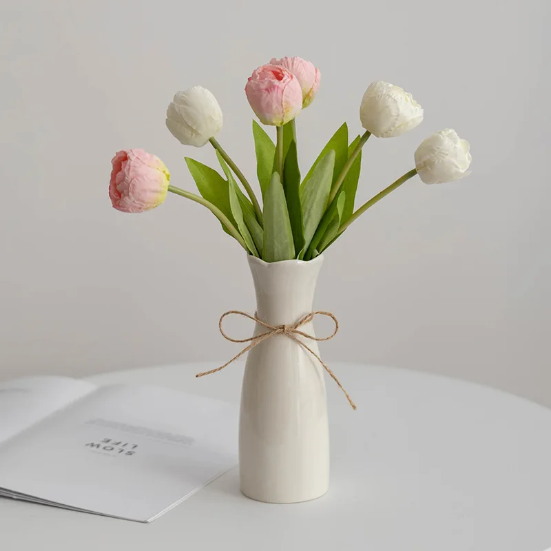 White Minimalist Nordic Ceramic Vase, Modern Table Decor for Dried & Hydroponic Flowers, Home Living Room Ornament