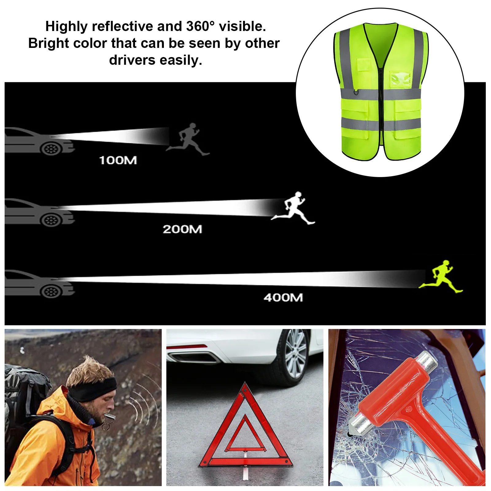 Car Roadside Emergency Kit Tire Repair Tow Strap Pliers Headlamp Reflective Vest Triangle Tape Safety Hammer Assistance Tool