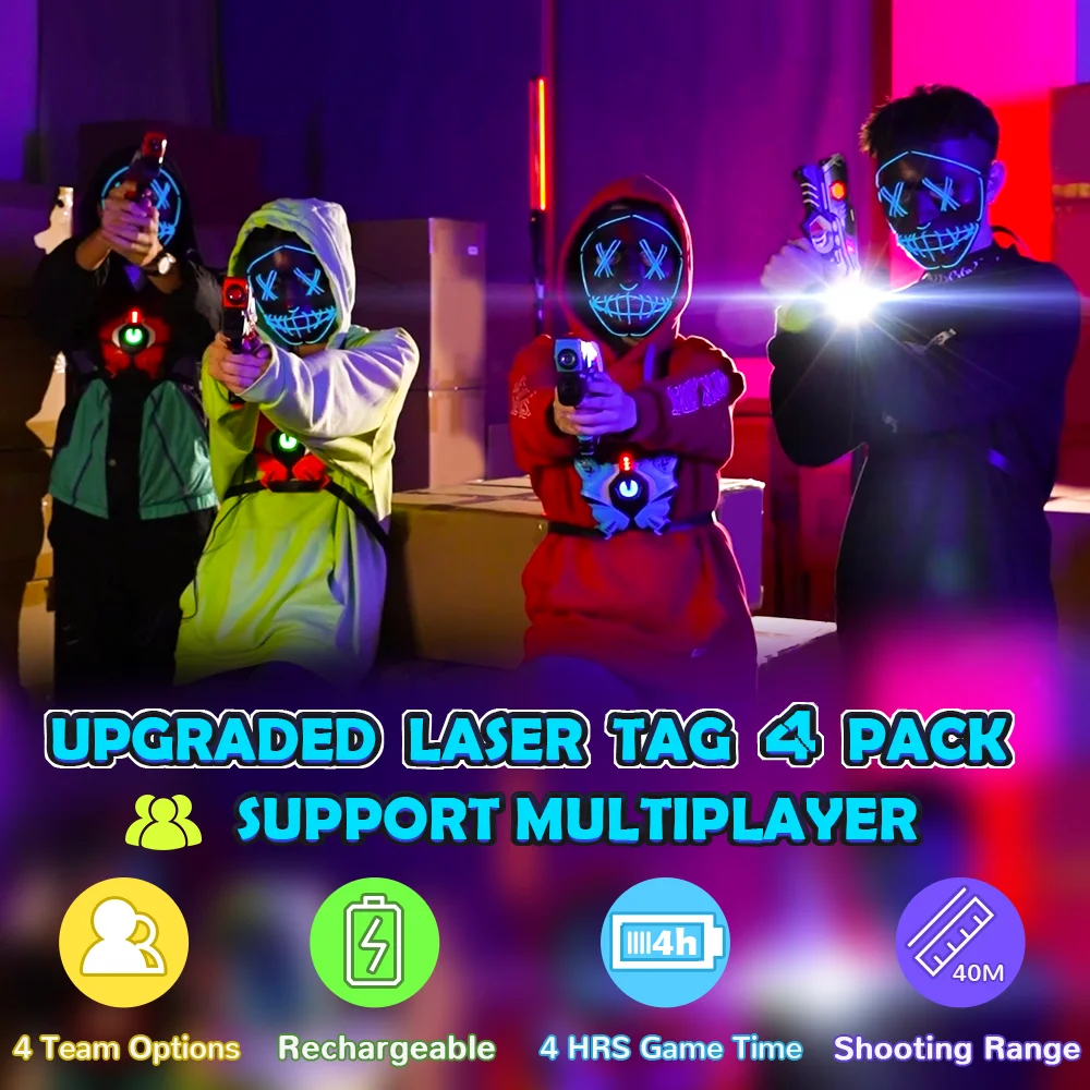 VATOS Laser Tag Guns x4 Sets Infrared Laser Tag Sets with Vest Rechargeable Shooting Game Toy Gift for Kids 6+ Years Old Adults