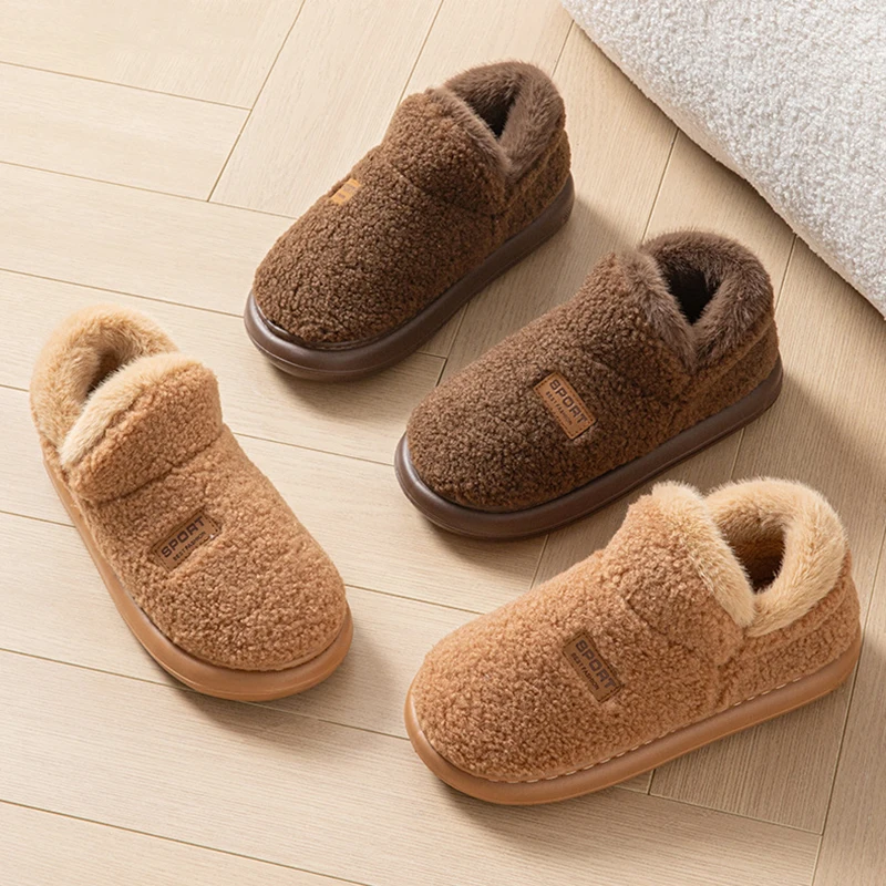 Winter Fluffy Slippers for Women Men House Closed Back Ankle Boots Plush Platform Shoes Indoor Outdoor Fuzzy Fur Slides Unisex