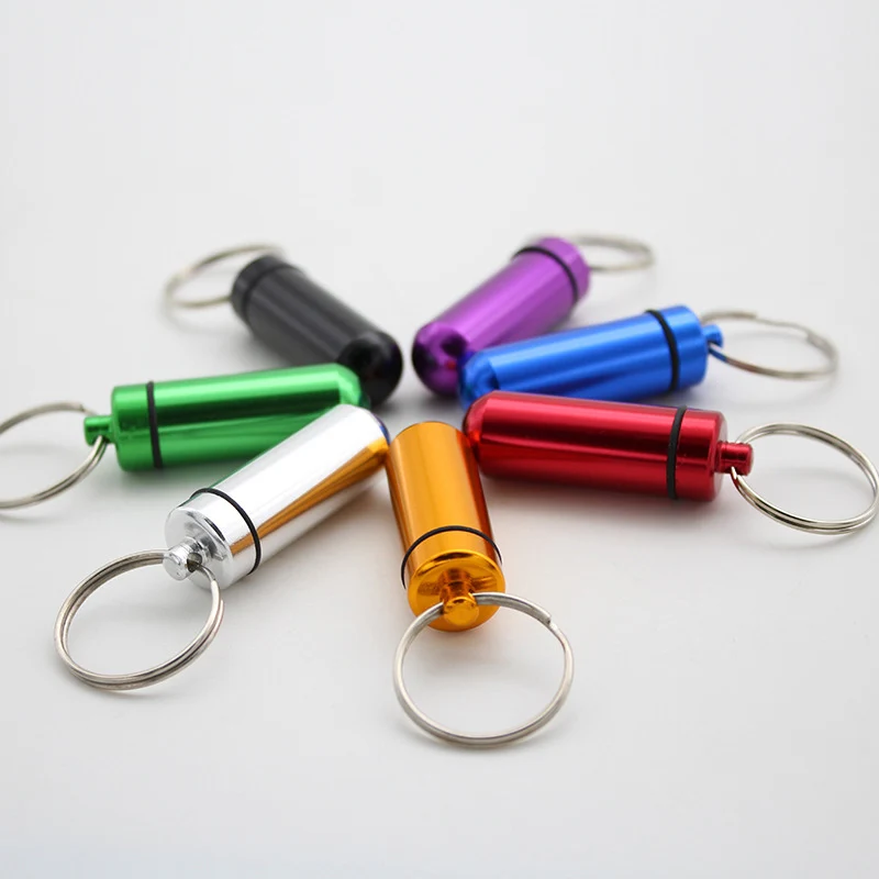 1Pcs Portable WaterProof Mini Aluminum Keychain Pill Box Medicine Bottle Case Holder Mini Portable Keychain Outdoor Tools