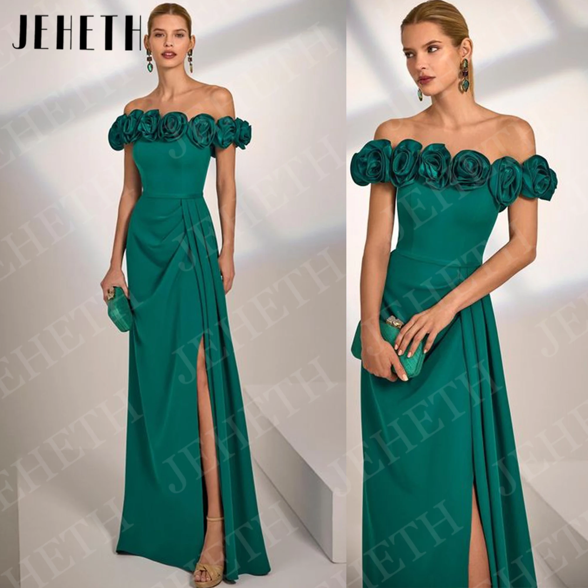 

JEHETH Elegant Off Shoulder Evening Party Dresses Woman High Slit Mermaid Crepe Wedding Guest Dress Floor Length Customized 2026