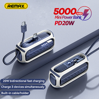 Remax 5000mAh Mini 20W Power Bank Battery with USB Type C Cable Portable Auxiliary Power bank for Mobile iPhone 15 14 Xiaomi