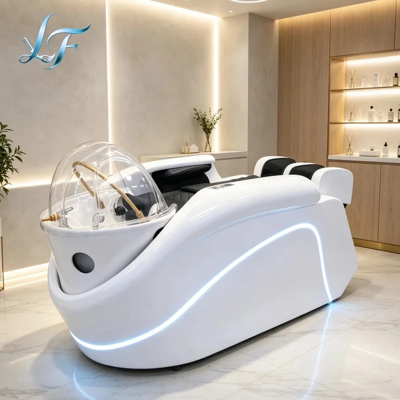 Modern Salon Electric Head Spa Hair Washing Chair Luxury 4D Full Body Massage Electric Shampoo Bed with Light and Steamer