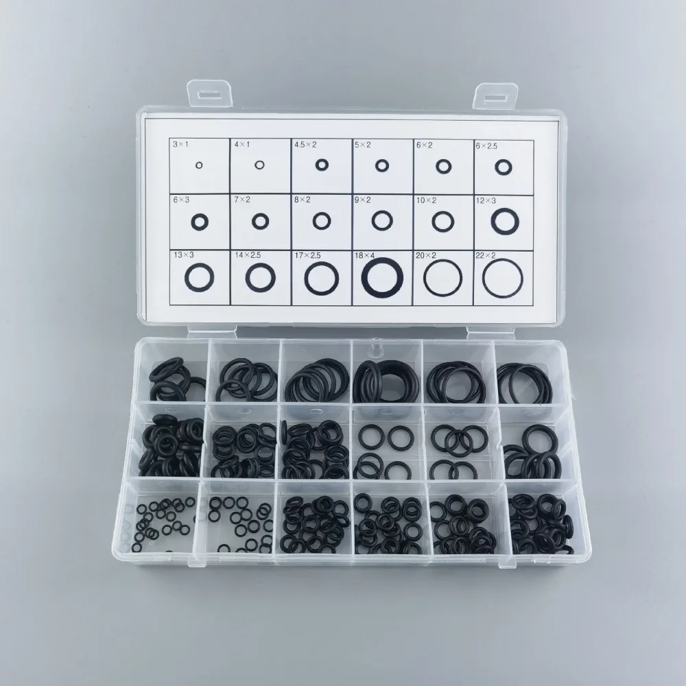 225pcs Rubber O Rings Kit 18 Size Universal O-Ring Assortment Set for Automotive Faucet Pressure Washers Plumbing Sealing Repair