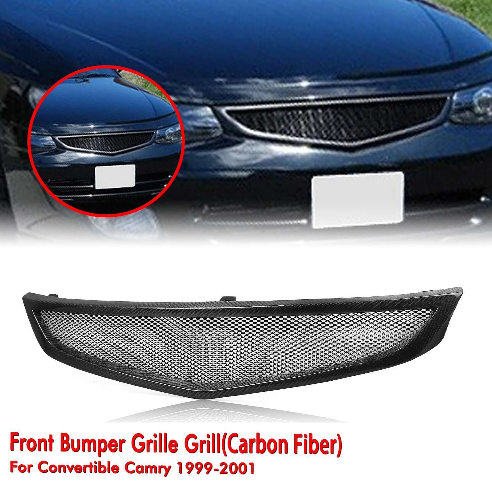 

Front Grille For Toyota Camry Solara 2 Door 1999-2001 Racing Grill Carbon Fiber/Fiberglass Upper Bumper Hood Mesh Grid