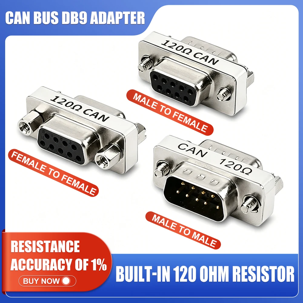 DB9 Male to Female Plug 9-pin Serial Port CAN Bus Adapter Head DB9 Male Female With Built-in 120 ohm Terminal Resistor Connector