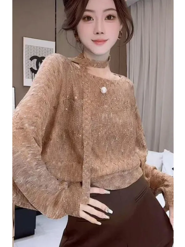 Shiny Sequin Knitwear Loose Long Sleeve Women's Style Autumn Fashionable Casual Wind Bell Tassel Slimming Sweater Evening Outfit