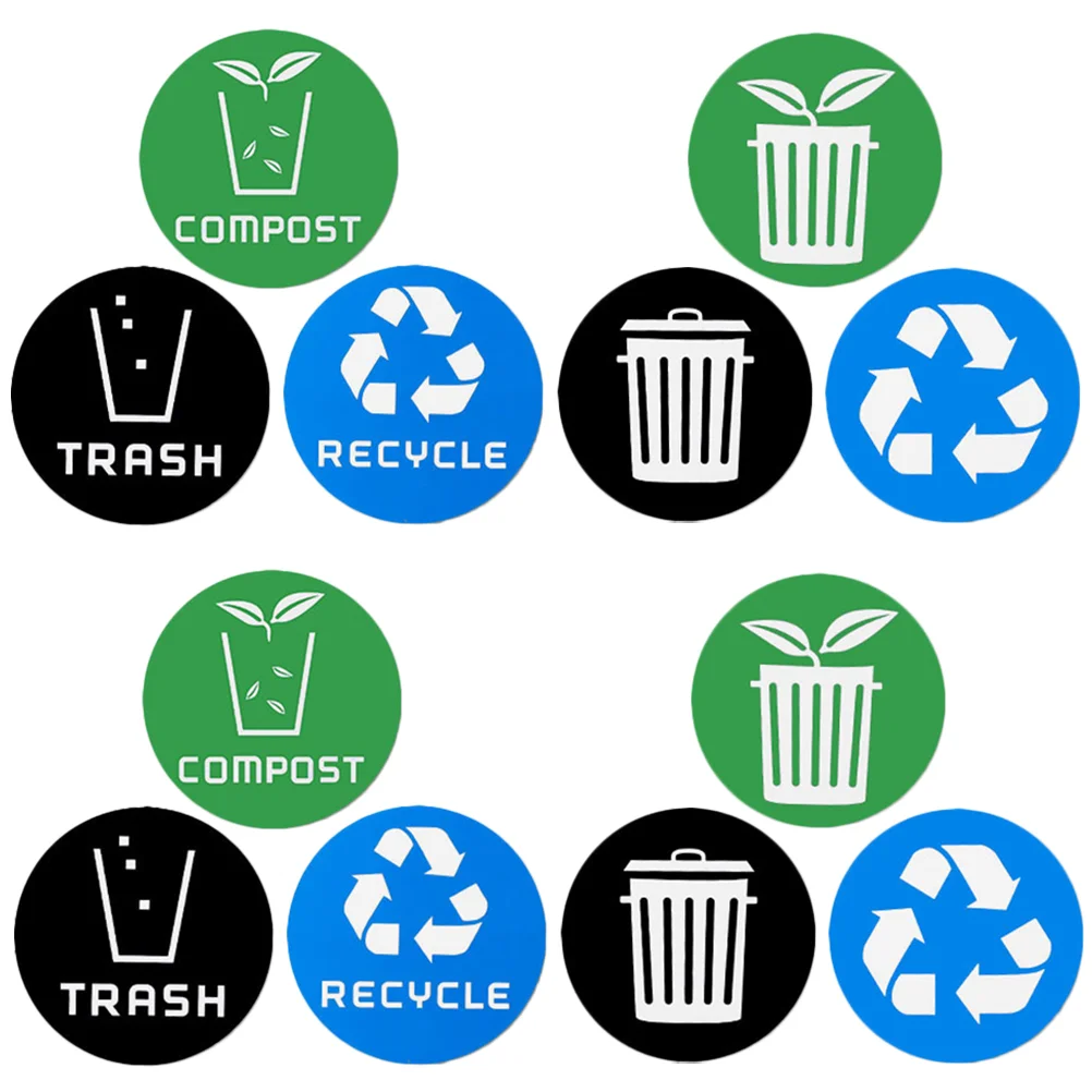 

12 Pcs Garbage Sorting Stickers Recycling Trash Can Labels Round Waste Bin Pvc Miss