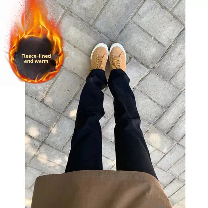 

Black High Waist Straight Leg Jeans Women's Spring Autumn Loose Versatile Slimming Pear Shape Body Smoke Tube Pants Trendy