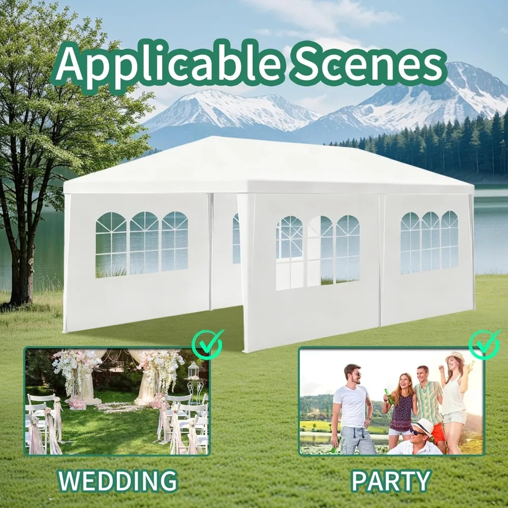 مظلة شرفة بيضاء بطول 10 × 20 قدم مع ألواح جانبية قابلة للفصل، مأوى خارجي مع نوافذ شفافة للمناسبات والأحداث #6