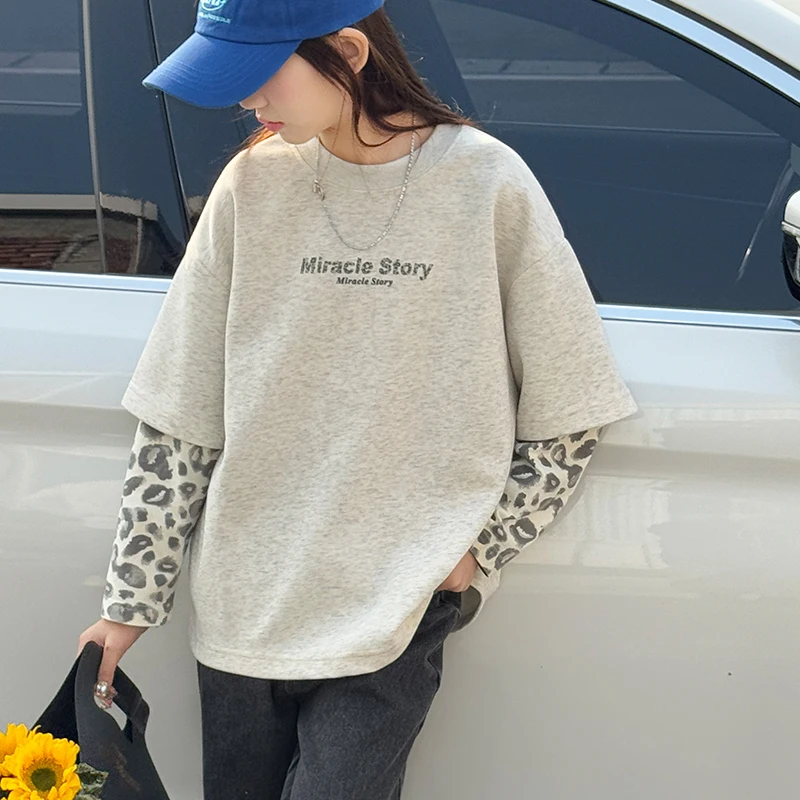 

Fake two girls' spring and autumn T-shirt 2025 new style children's long sleeved base shirt spring girls' stylish top t
