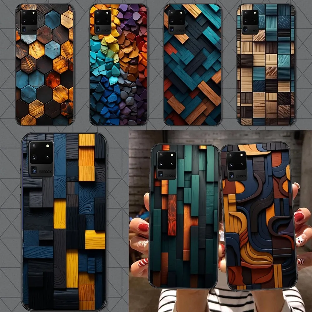 Wood Colorful Mobile Cell Phone Case for Samsung A91 A81 A73 A72 A71 A30S A20 A12 A13 A52 A53 4G 5G Black Phone Cover Funda