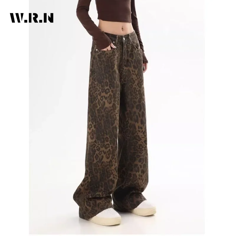 

American Retro High Waist Straight Jeans Hip-hop Printting Pants Women's Casual Y2K Grunge Streetwear Style Denim Trouser