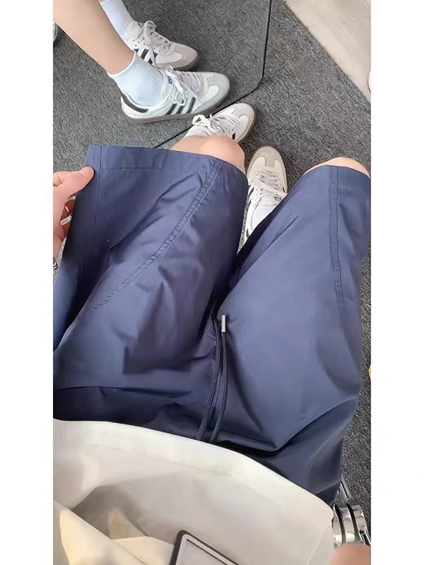 

Мужские летние повседневные брюки из ледяного шелка с диагональным кроем, мягкие, в американском стиле, для активного отдыха, длиной до колена