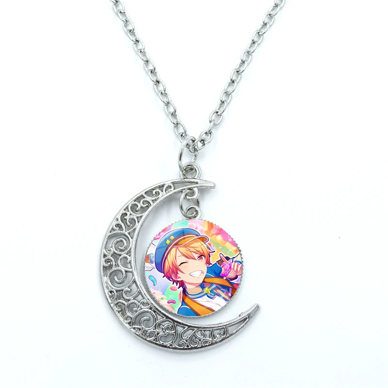 Project SEKAI Anime Wonderlands×Showtime Tenma Tsukasa Glass Cabochon Crescent Moon Necklace Statement Jewelry Gifts