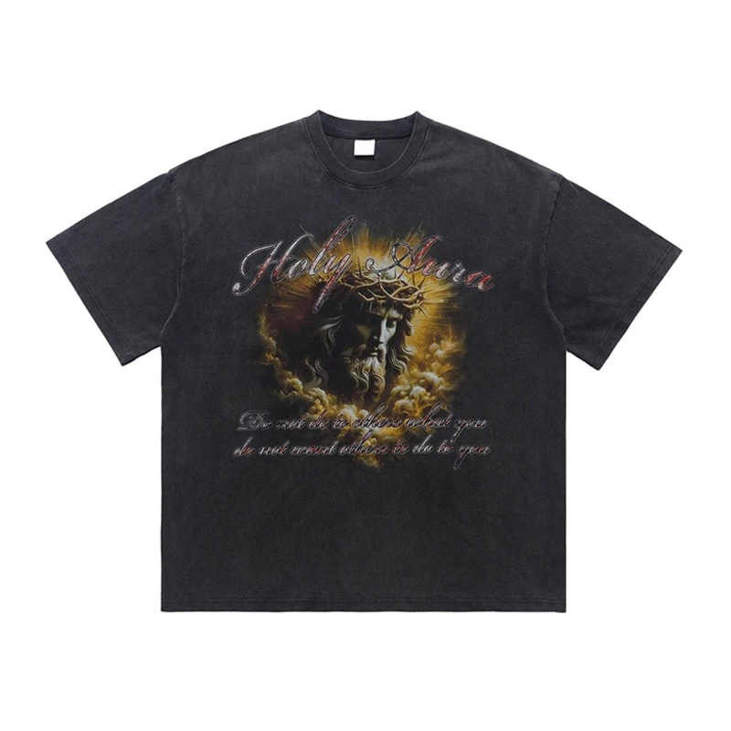 تي شيرت رجالي أمريكي بأكمام مغسولة، ملابس شارع عصرية مطبوعة على الطراز الوطني من القطن بنمط عتيق جرافيك نصف كم #3