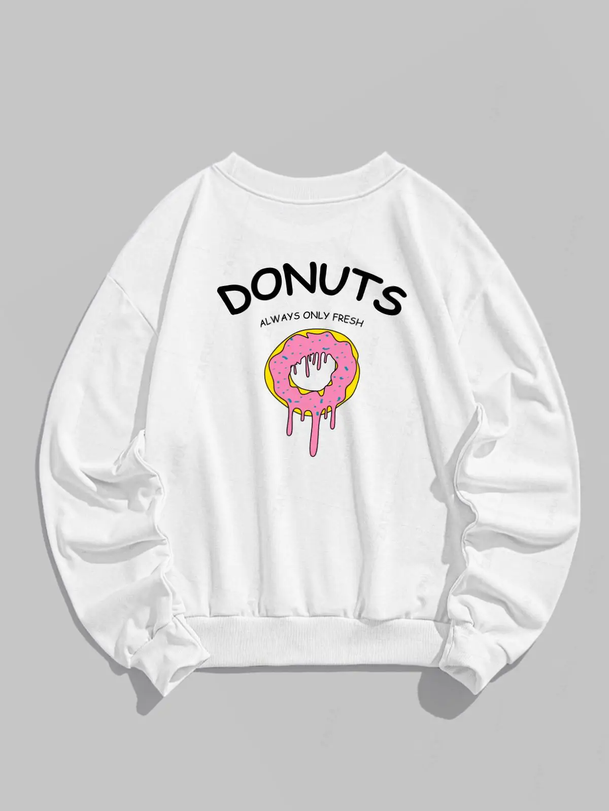 ZAFUL Women's Letter Donuts Graphic Printed Crew Neck Pullover Sports Sweatshirt And Drawstring Shorts Set