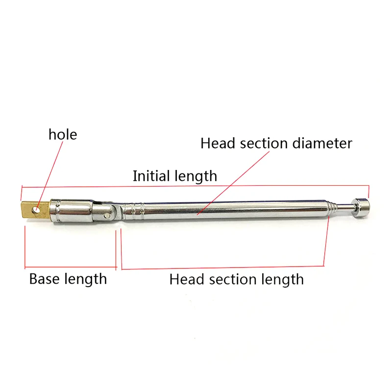 Antenne télescopique de remplacement, récepteur radio, ton argent, 5 sections, 90mm, connecteur plat, vente en gros, 2 pièces