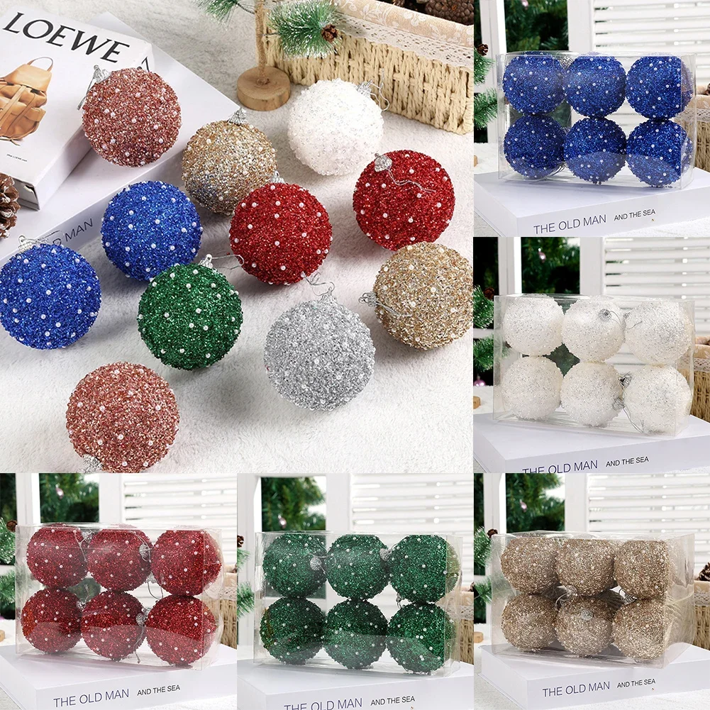 6 stks 8 cm Kerstbal Ornamenten Boom PET/PS Ballen Decoraties Voor Vakantie Bruiloft Huis Tuin Decoratie