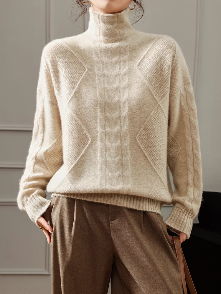 

Новый модный женский свитер из 100% мериносовой шерсти, толстый зимний трикотаж, водолазка, пуловер, женская блузка, одежда с длинными рукавами, топы