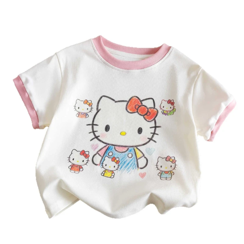 Girls - Cute Hello Kitty Stylish Crewneck Casual T-Shirt, Soft Breathable Children's Fashion Collection