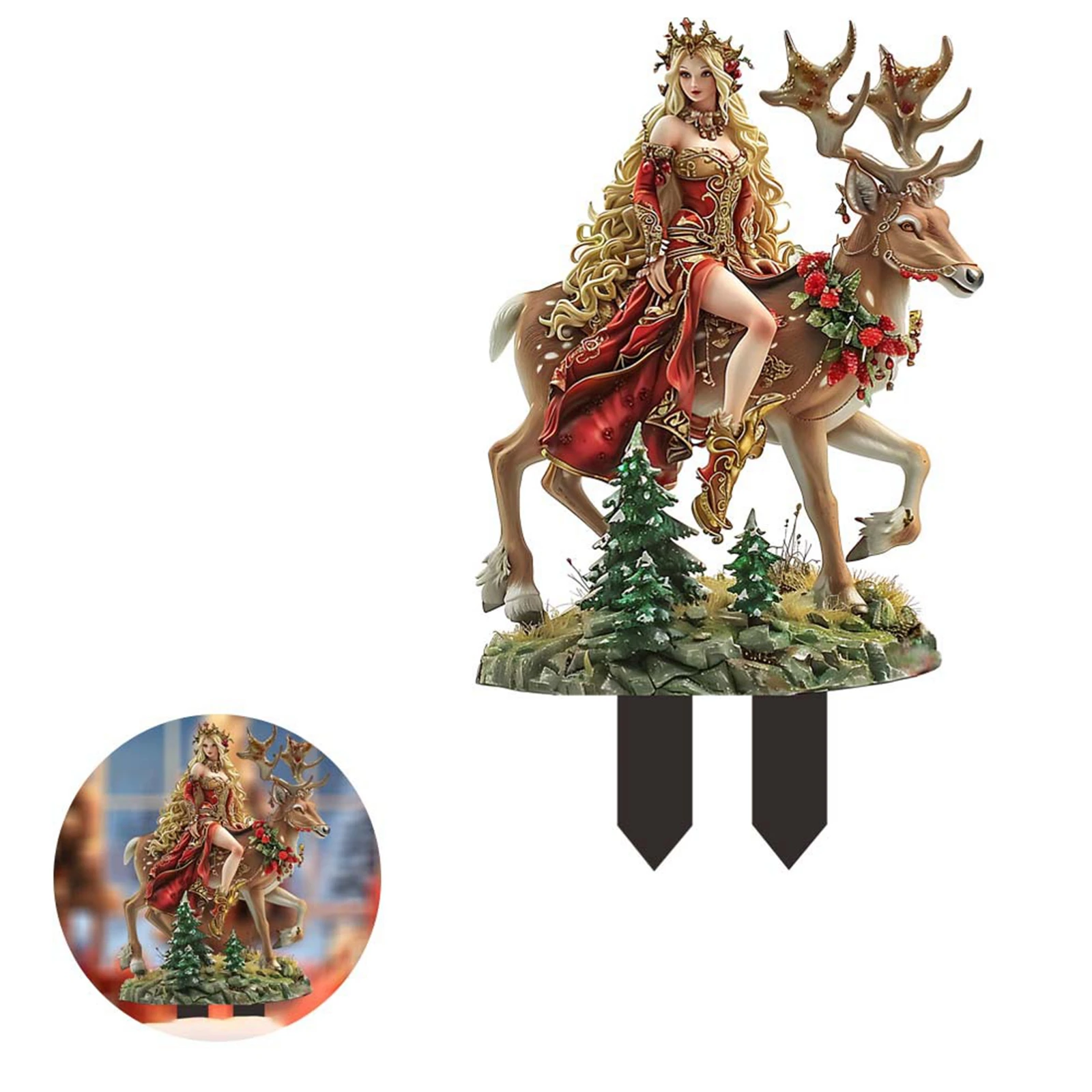 2025 Garden Stake Outdoor Decoration, Christmas Fairy Riding Deer Garden Stakes Outdoor Garden Decor Fairy Art Lawn Garden Stake