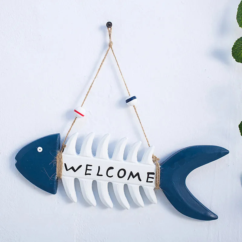 Fisch Wand dekoration mediterranen Strand themen orientierte Willkommen schild Holz Fisch Skelett nautische Verzierung für Zimmer Schule Badezimmer