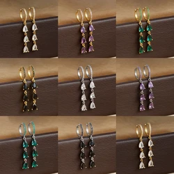 2PCS Luxury Stainless Steel Water Drop Pendant Earrings for Women Simple CZ Zircon Small Hoop Earring Cartilage Piercing Jewelry