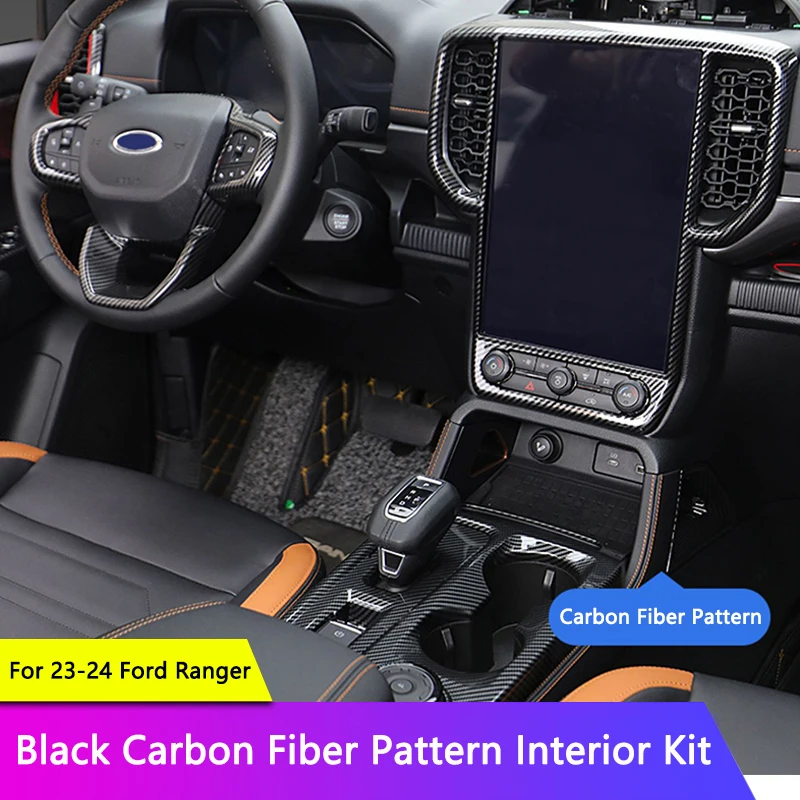 

QHCP Car Gear Shift Panel Frame Black Carbon Fiber Pattern Interior Window Glass Lifting Panel For Ford Ranger 23-24 Accessories