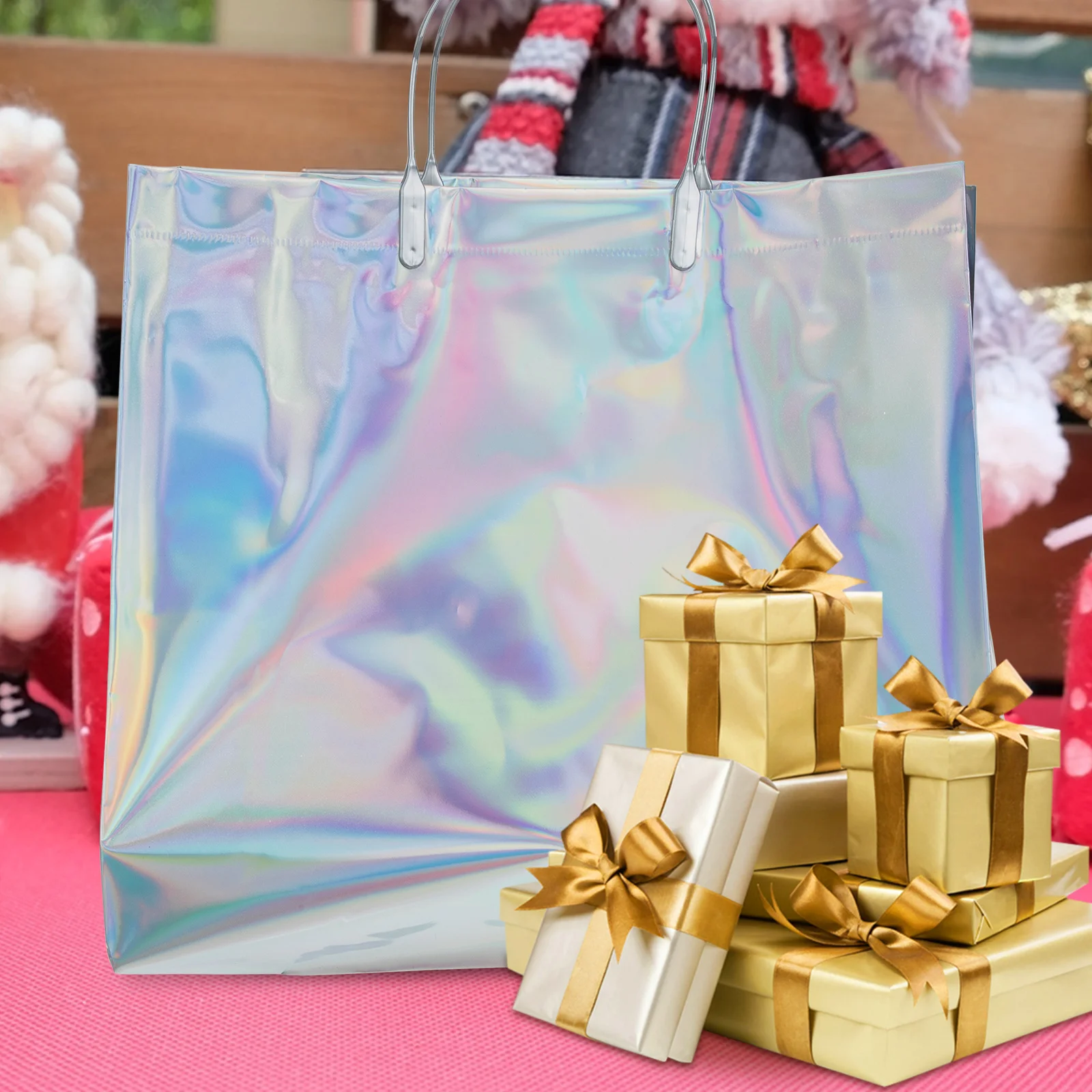 

6pcs Tote Bags Large Capacity Decorative Shopping Gift PVC Outdoor Carry Packaging Gift Wrapping BagsReusable Grocery