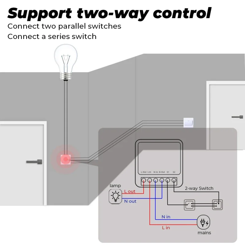 16A Tuya Smart WiFi Switch 2-way/2 Gang Control Switch Mini Breaker Smart Life Control Support Alexa Google Home Yandex Alice