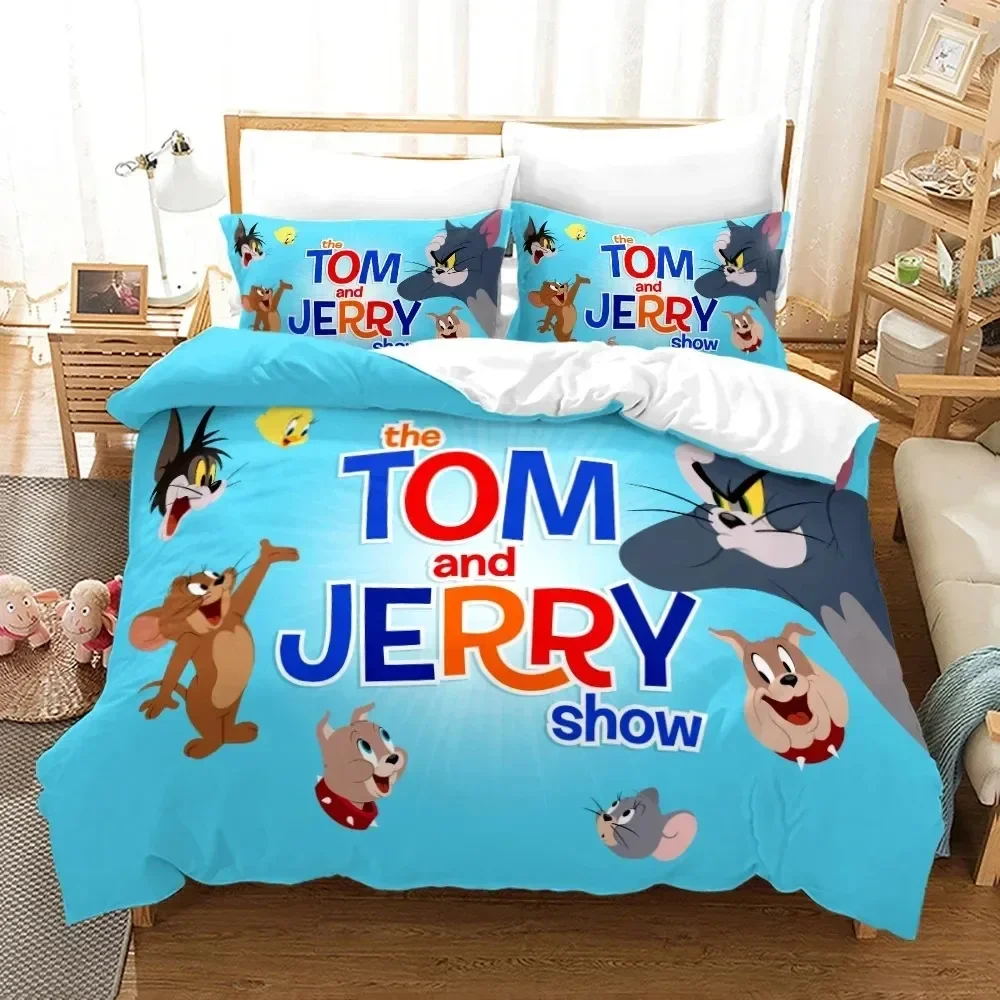 Cartoon T-Tom Mouse and Cat  Bedding Set J-Jerry Duvet Cover Bed Set Quilt Cover Pillowcase Comforter king Queen Size Boys Adult