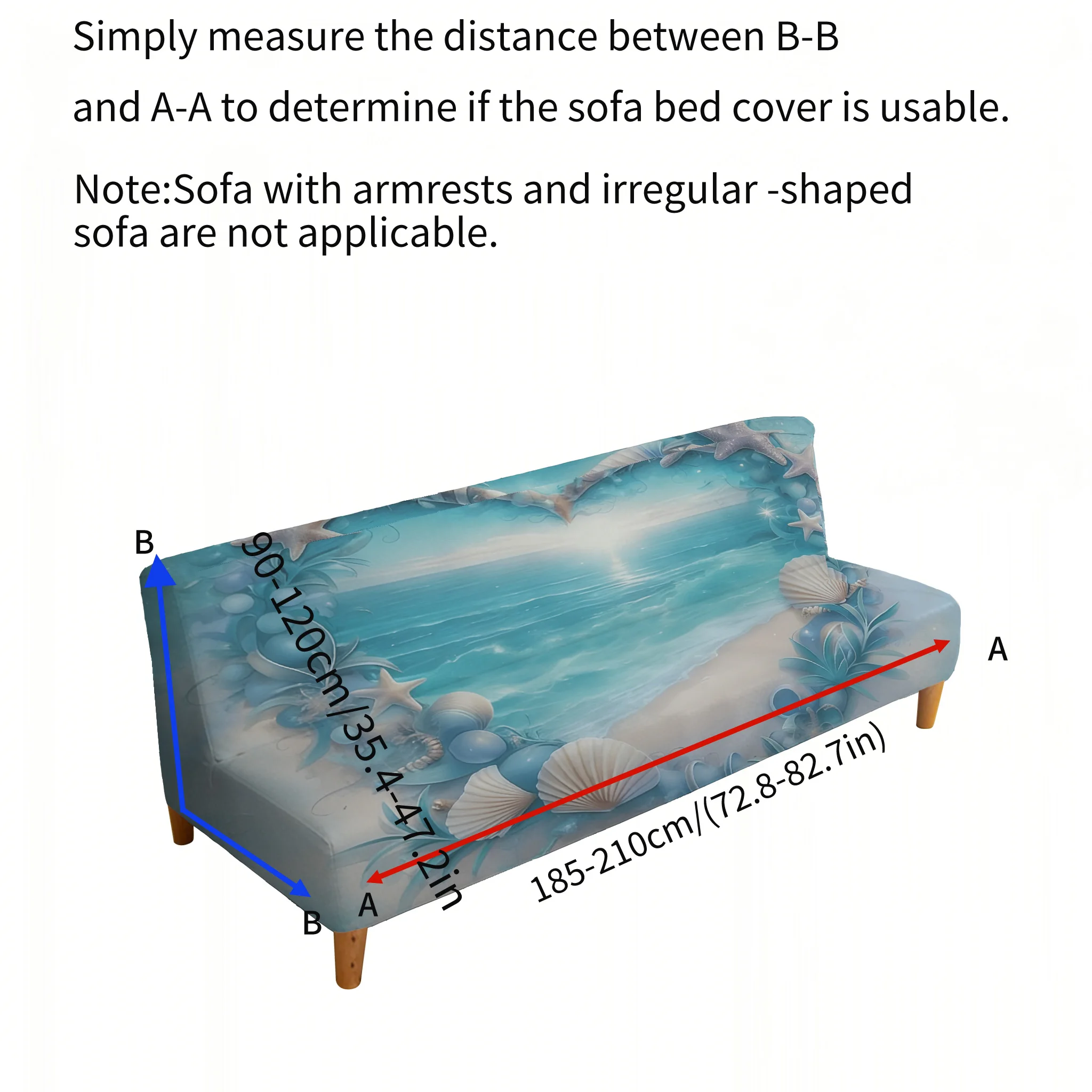 Armrest-free high-elastic sofa bed cover, ocean shell flower love pattern, dust-proof machine-washable sofa bed cover