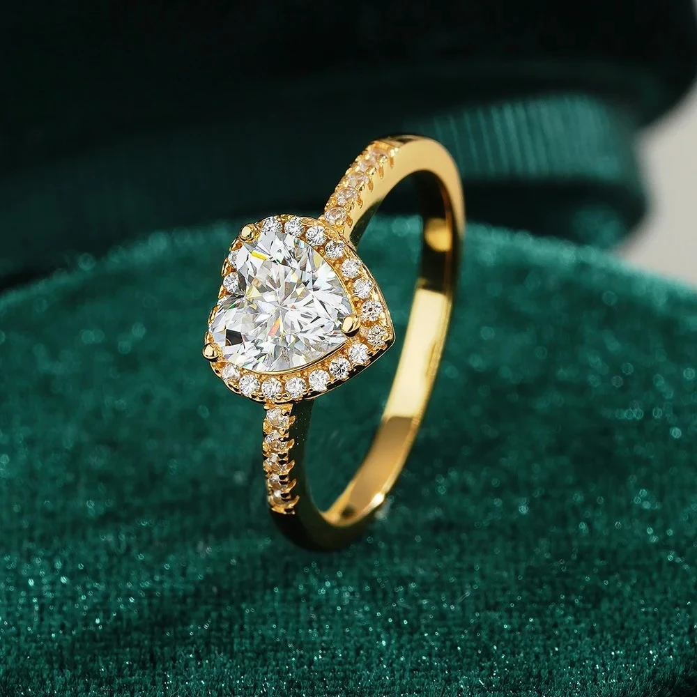 

18K Gold Palted 1ct Diamond Moissanite Ring Wedding Classic Love Rings for Women Heart Shape Fine Jewelry Gift For Woman
