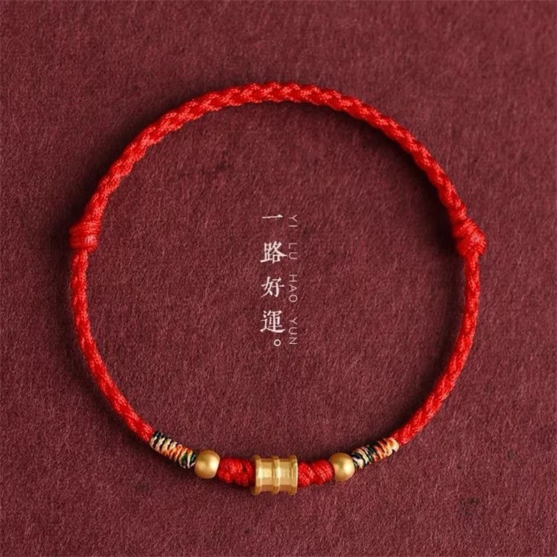 Fashion Hand Woven Gold Color Beads Red Rope Charms Bangles Anklets Women Men Lucky Bracelets  Friend Lovers\' Gift