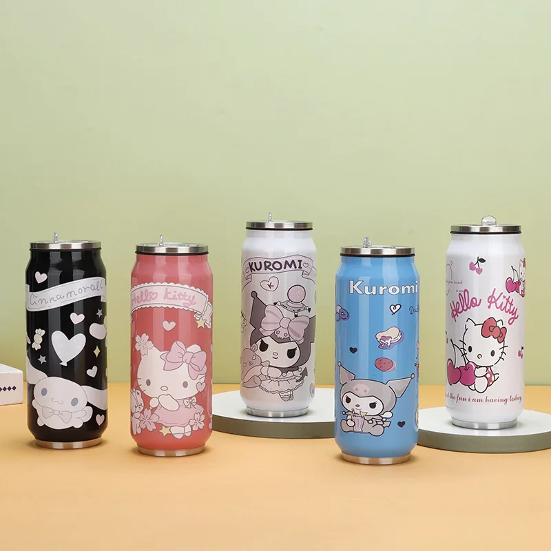 Sanrios Hellokitty Cartoon Coke Can Sus304Anime Kuromi Insulation Cup Cute Pochacco Water Cup Car Cup Student Beverage Straw Cup