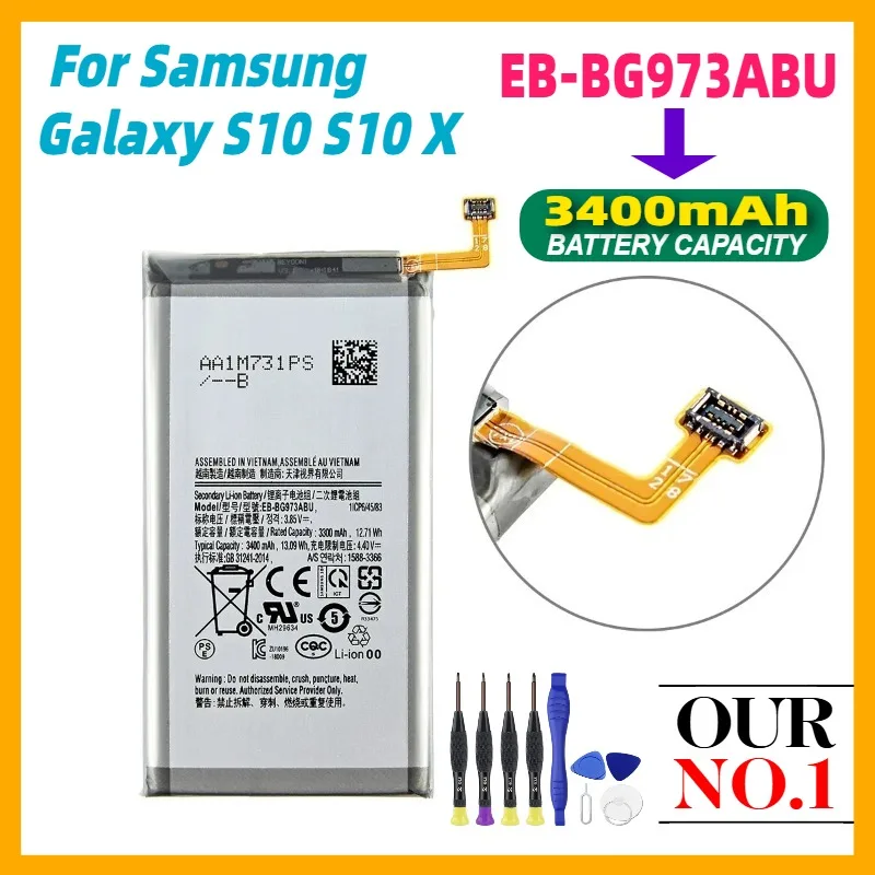 

New EB-BG973ABU 3400mAh Battery for Samsung Galaxy S10 S10 X SM-G9730 SM-G973 G973F G973U G973W Mobile Phone +Tools