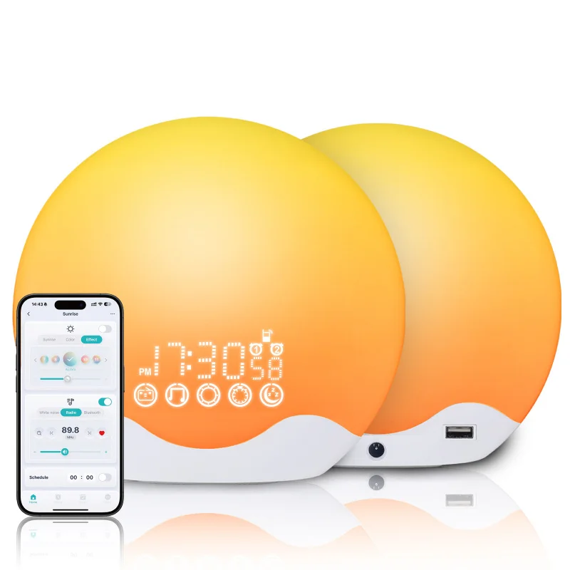 

Simulated sunrise and sunset wake-up light, shell-shaped double-sided colorful ambient night lightLEDElectronic time alarm clock
