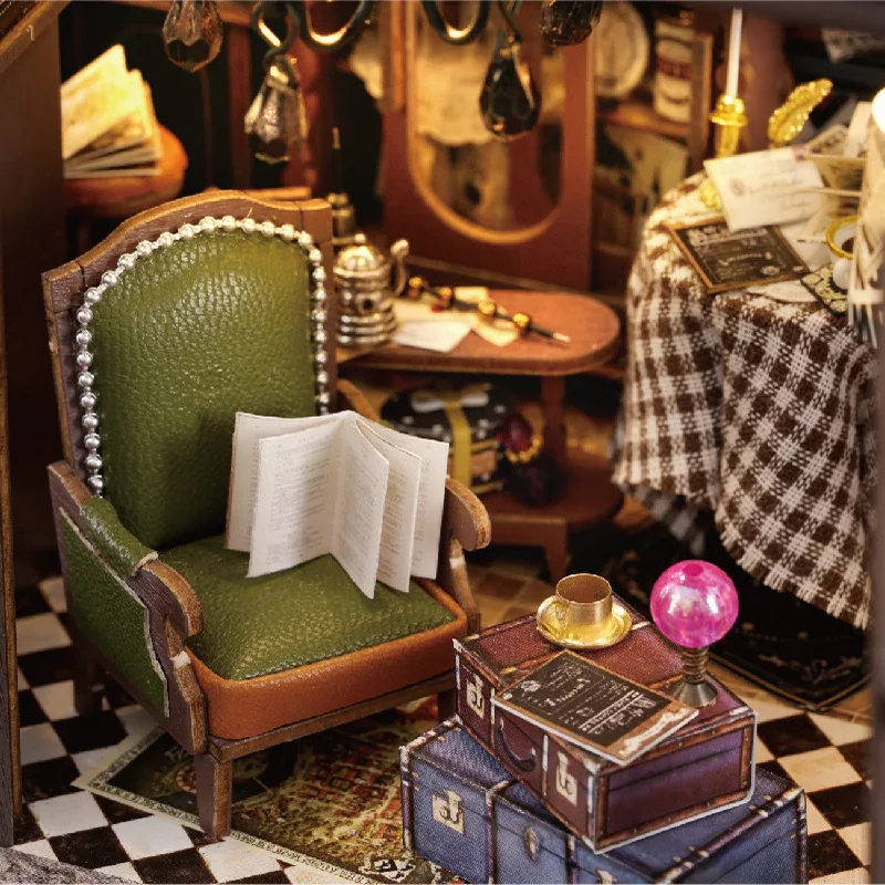 OUZEY 3D Wooden Dollhouse DIY Kit - “Magical Vintage Store” with Furniture, Retro Home Model Craft Gift for Adults