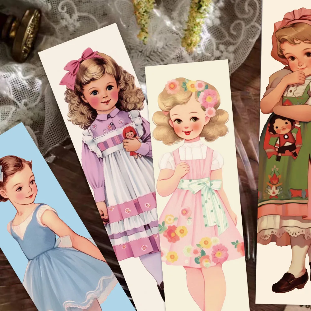 30pcs Cute Little Girl Bookmark Vintage Art Book Book For Children Reading Page Label For Students With Gift Stationery Cards