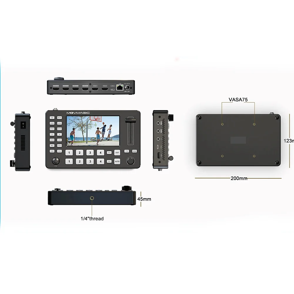 MOVGAMIC M1 5 Inch 4 Channel Video Switcher Layar Full HD Live Switcher Streaming/Perekaman Langsung Streaming