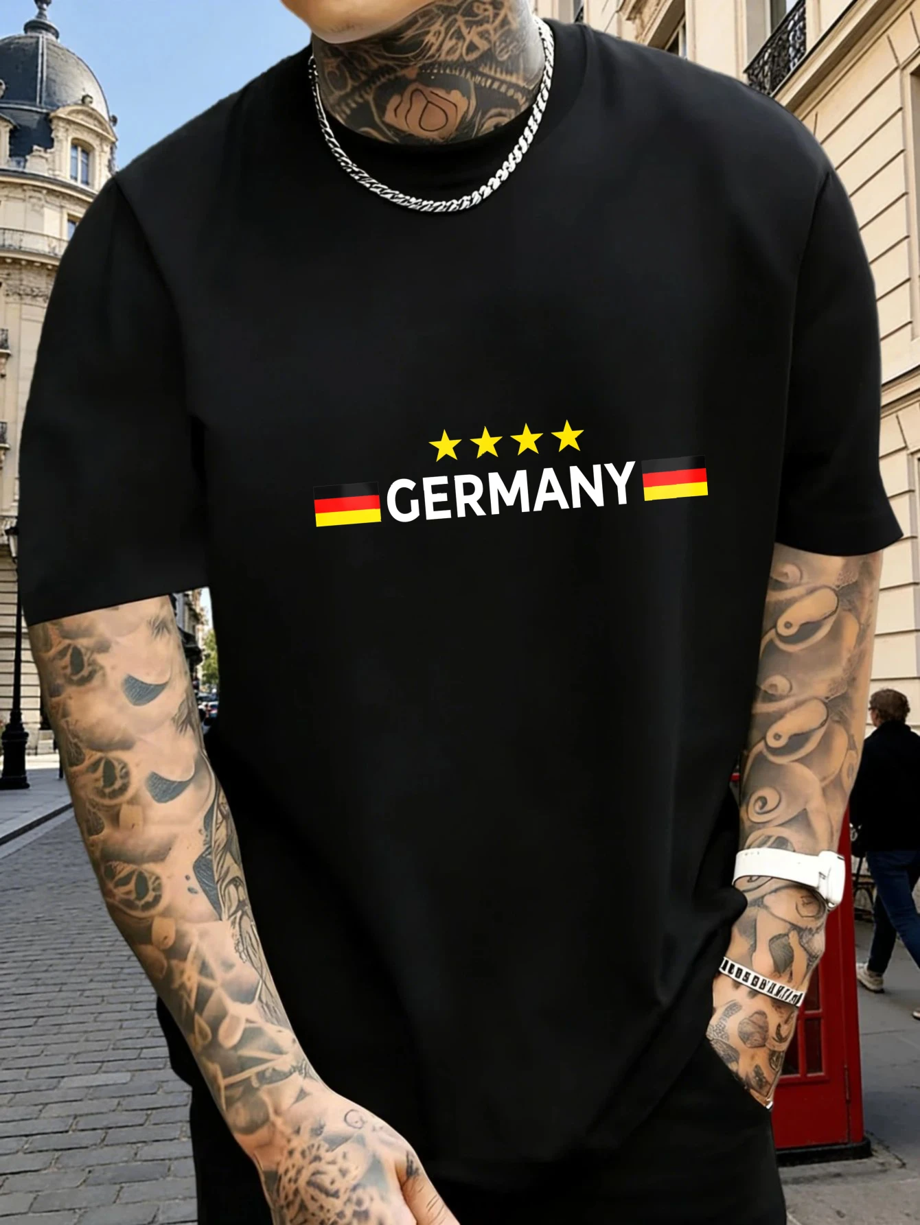 Street Fashion Germany - T-shirt Nera da Uomo con Stampa