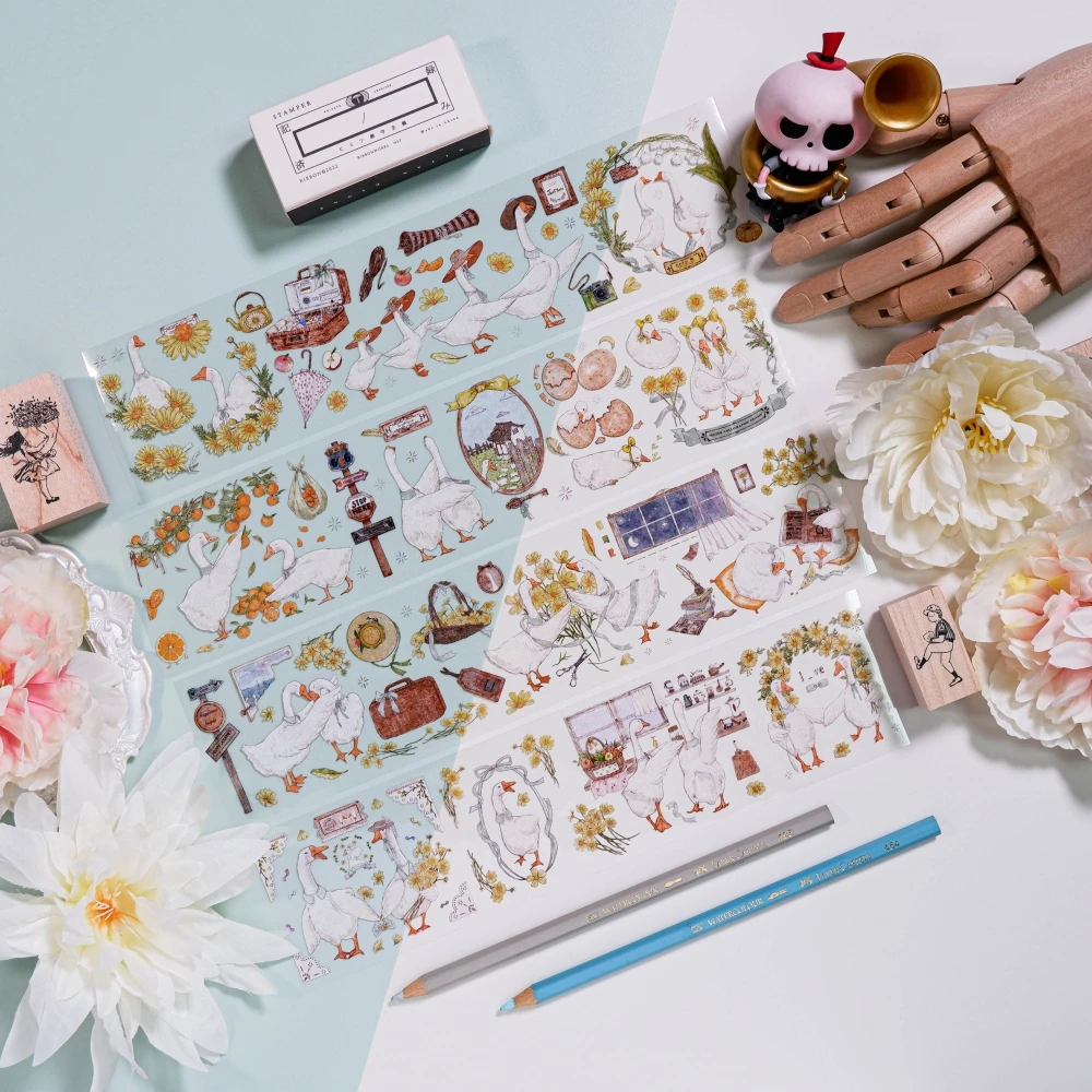 

Гусь Гусь Дикие вещи Розвание Большой Белый Гусь Пастораль Симпатичная Лента Васи ПЭТ Украшение Журнала Оригинал