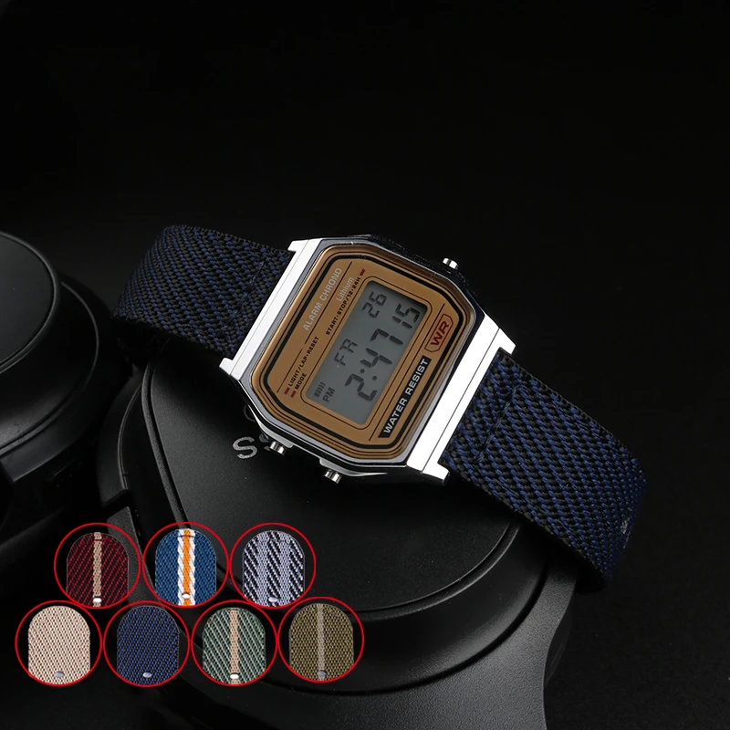 New Nylon Watchband for Casio Antique Electronic Cube Series Watch A158 A159 A168 A169 AE1200 MCW200 Canvas Bracelet Male Strap