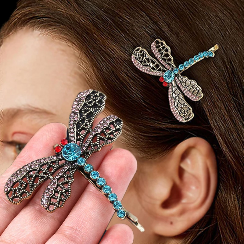 Horror Movie Coraline Dragonfly Hair Clip Women Girls Crystal Brooches Vintage Elegant Hairpins Clips Headwear Hair Accessories