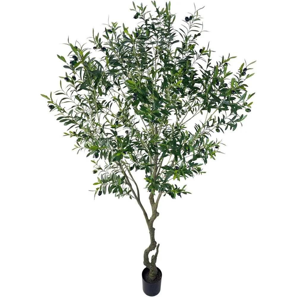Olivo artificial de 8 pies (3198 hojas) Árbol de seda artificial en maceta de oliva artificial alto
