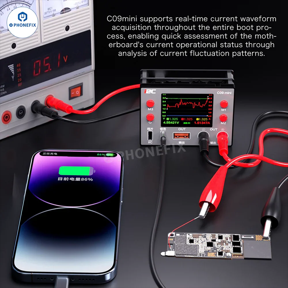 

i2C C09mini Waveform Current Meter for iPhone 5-17 Pro Max IIC Baseband Chip Read/Write Cell Phone Type-C PD Fast Charging Tools