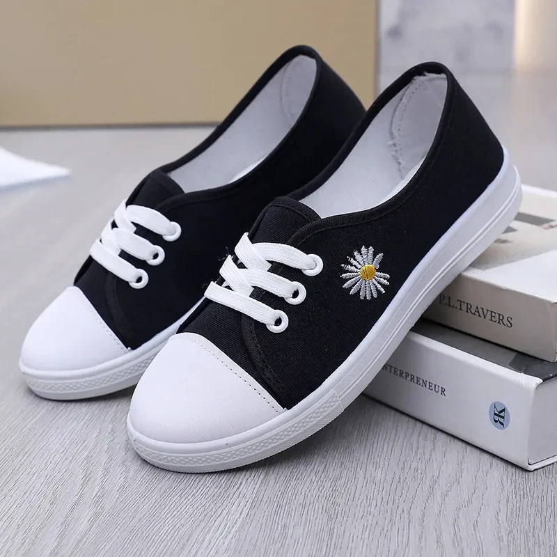 

sapatos femininas zapatos de mujer женские классические белые парусиновые туфли с круглым носком женские повседневные черные туфли с цветочным узором ea248