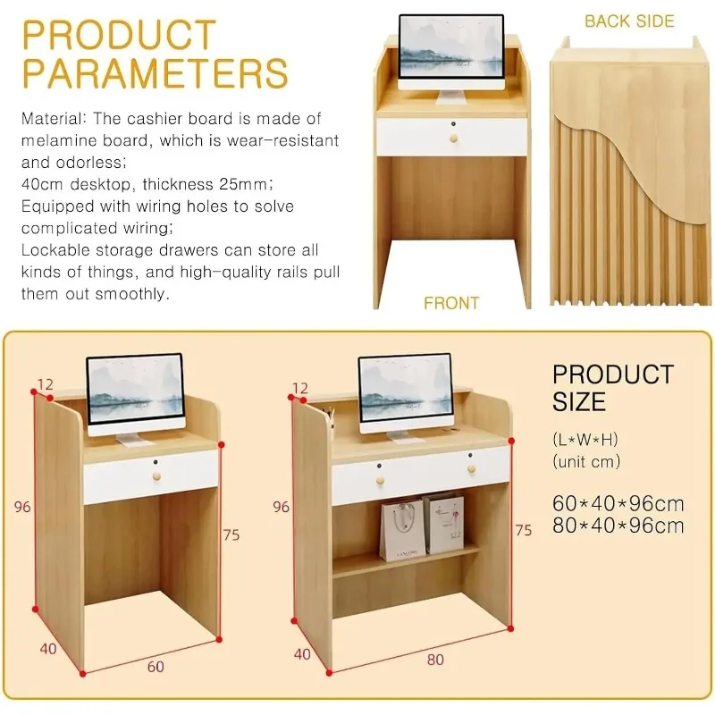 Desk Counter Table, L-Shap Cashier Front Desk,Wooden Computer Desk Reception Table,Reception Counter for Supermarket Convenience